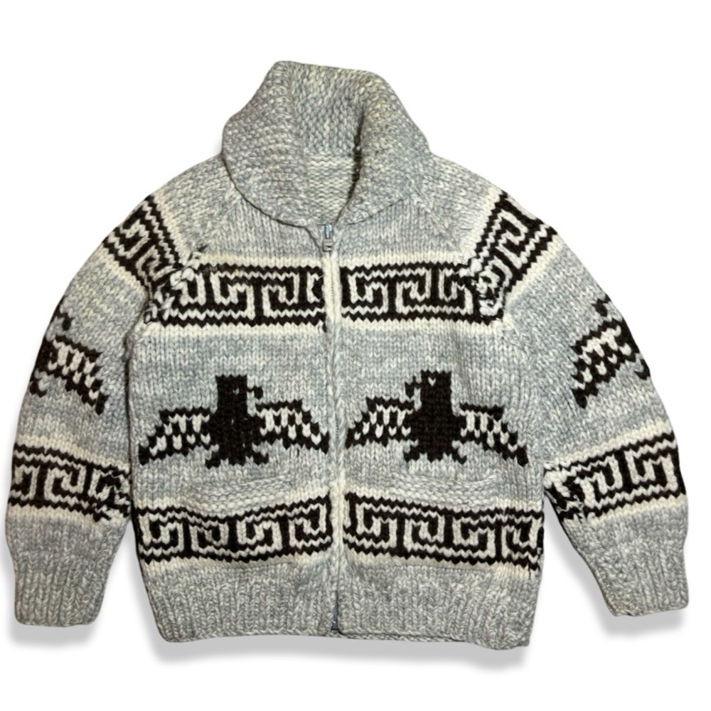 Vintage 80s Canadian made TUAK Thunderbird Cowichan zip-up knit